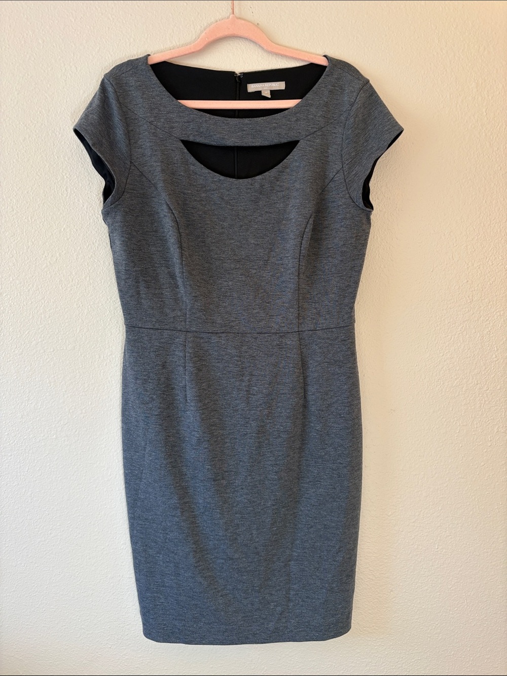 Banana Republic Gray Midi Sheath Dress with Cutout Neckline